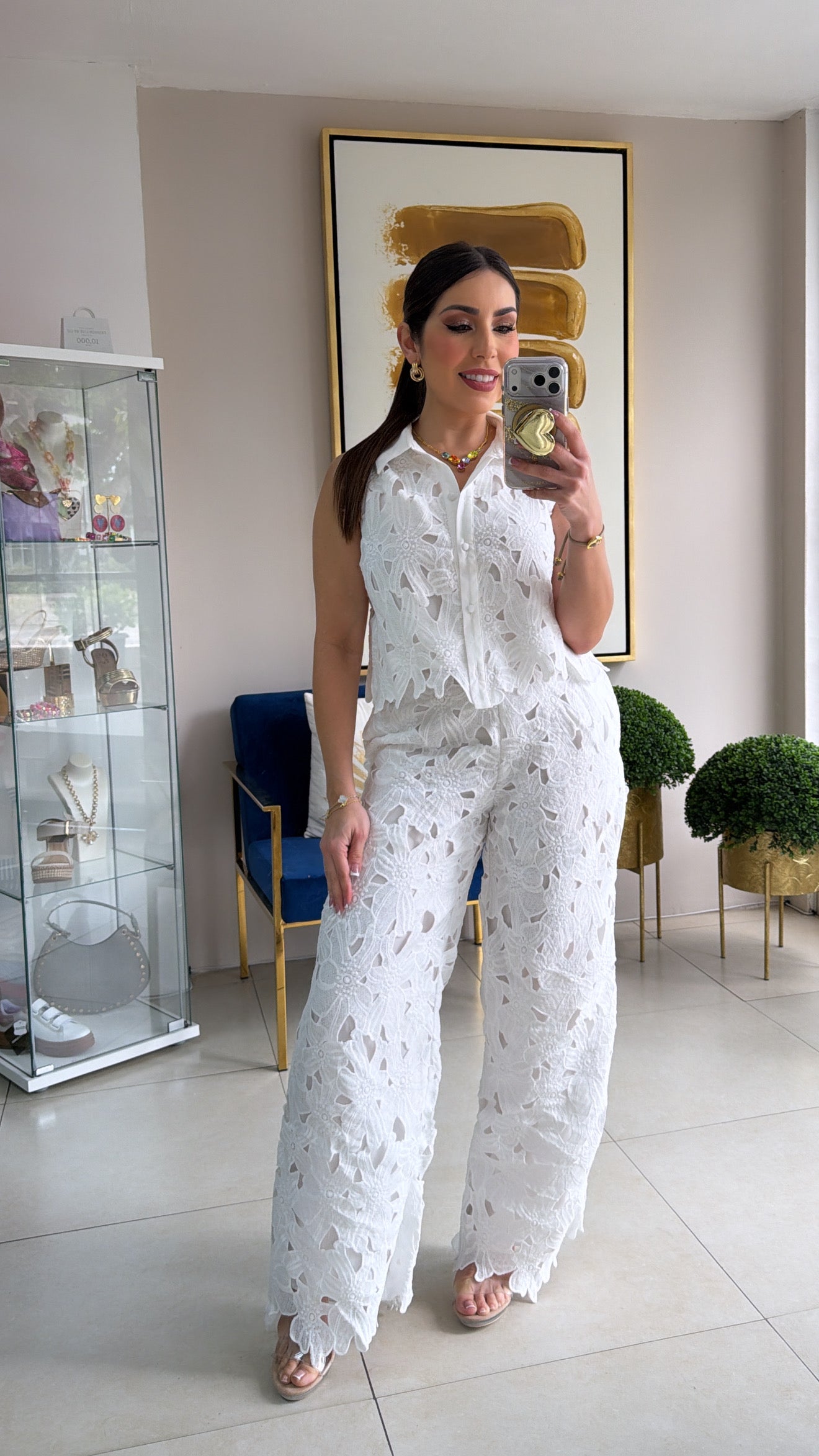 White Crochet Pant Set