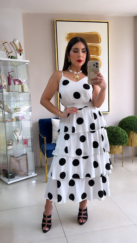 White Polka Skirt Set