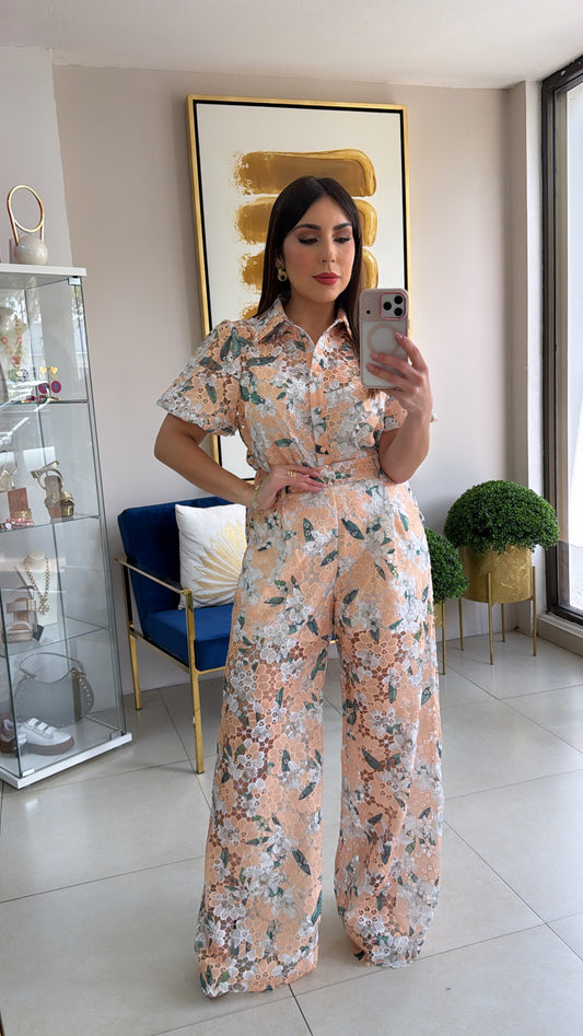 Floral  Embroidery Pant Set