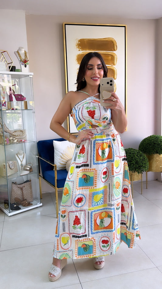 Fruits Print Long Dress