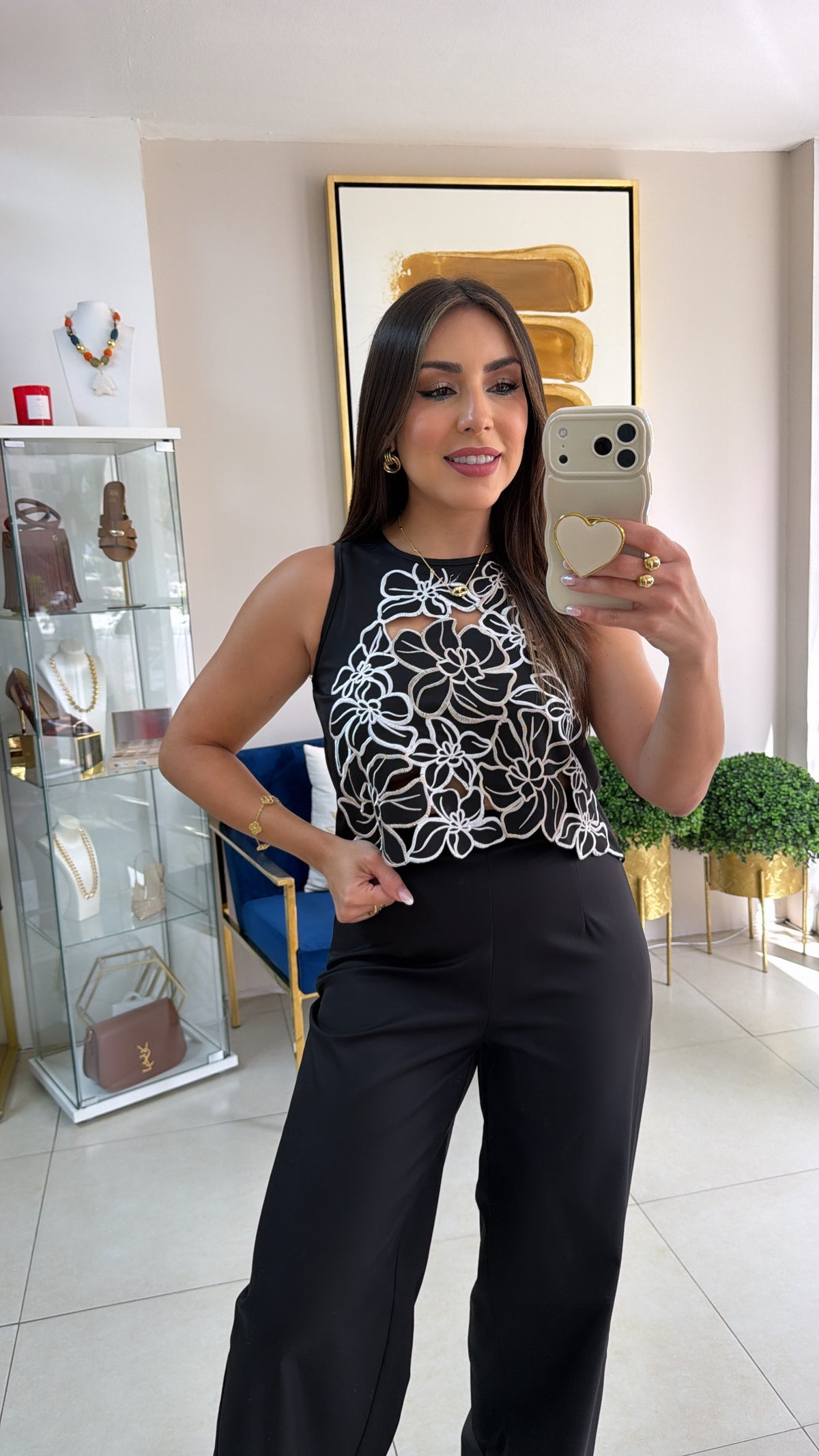 Black Embroidery Pant Set