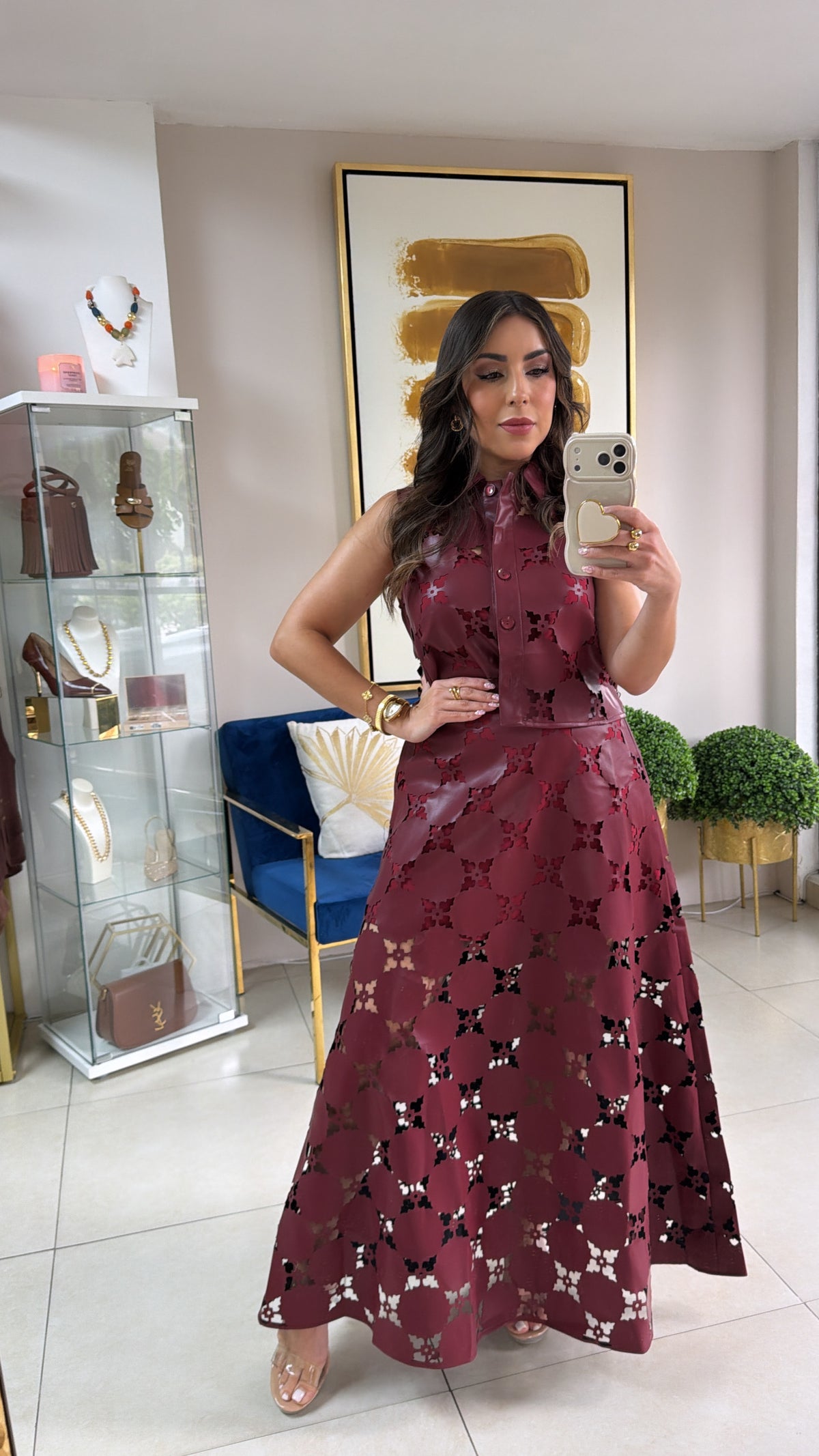 Wine Lasercut Skirt Set