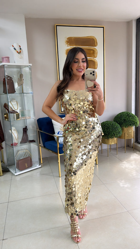 Gold Midi Dress