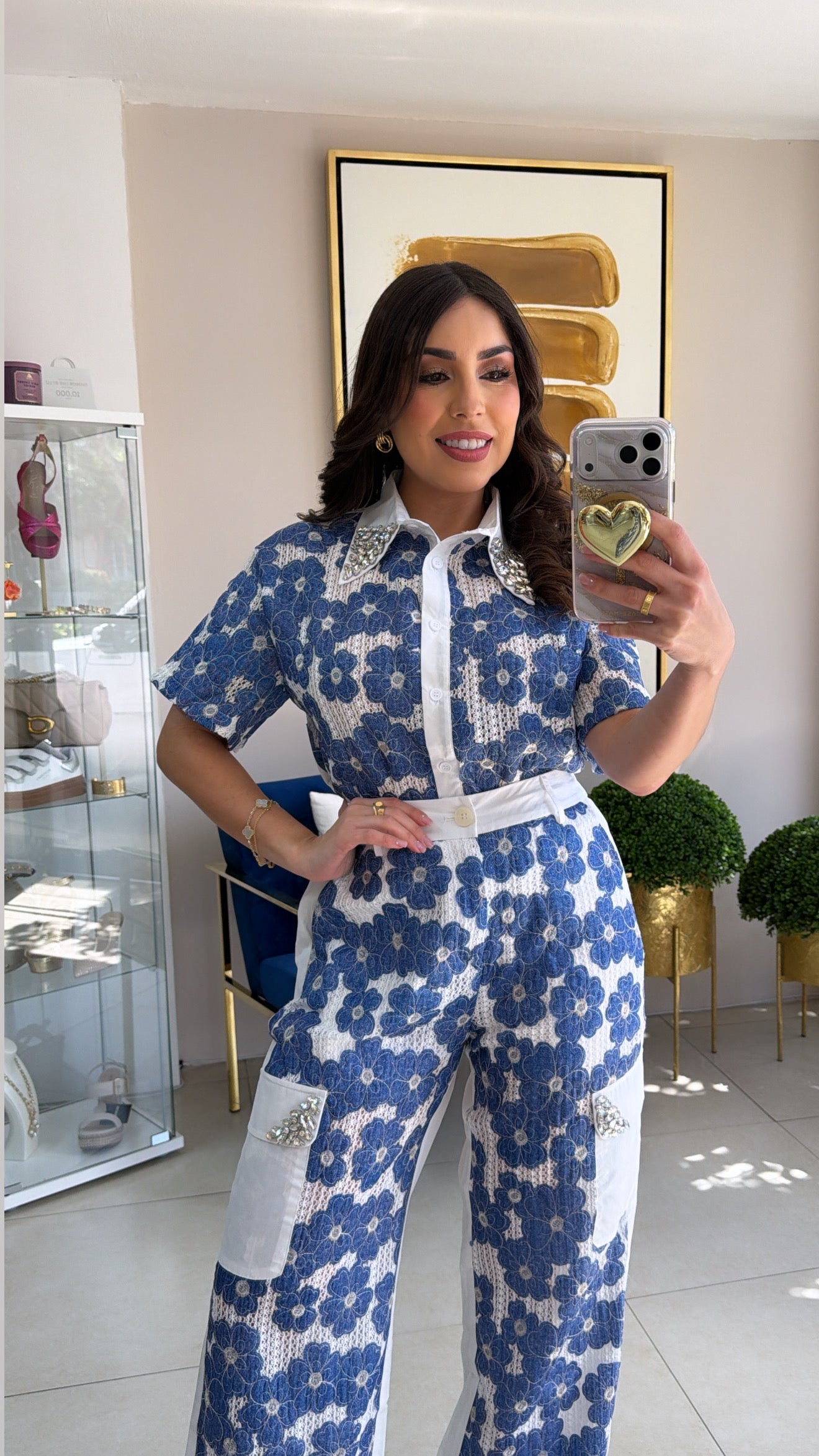 Floral Denim Pant Set