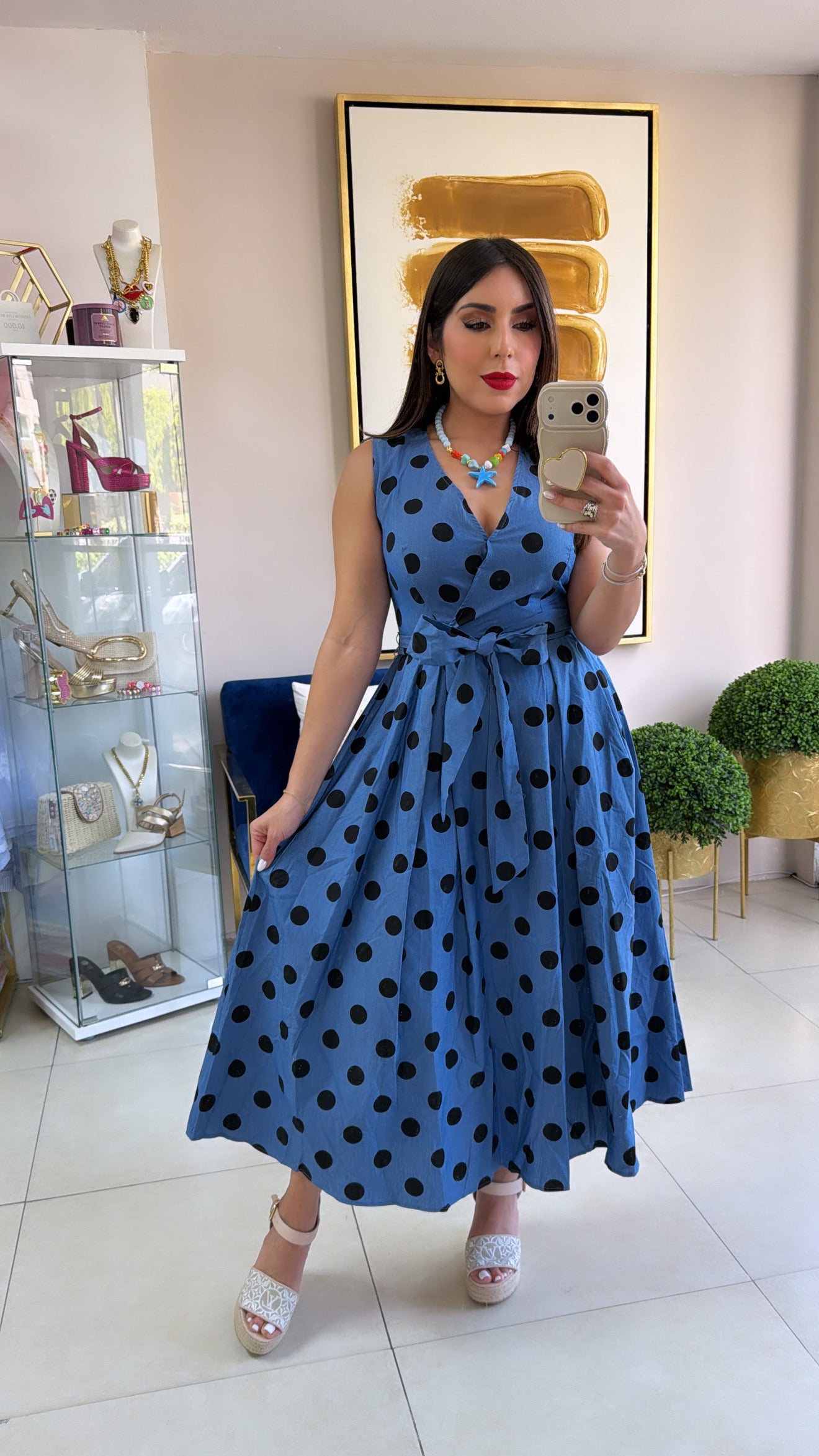 Blue Polkadots Midi Dress
