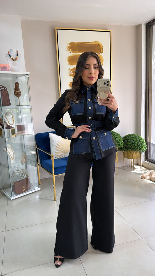 Black & Denim Pant Set