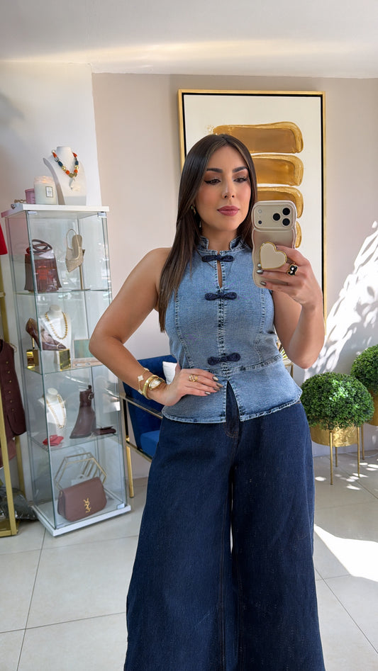 Denim Pepplum Top