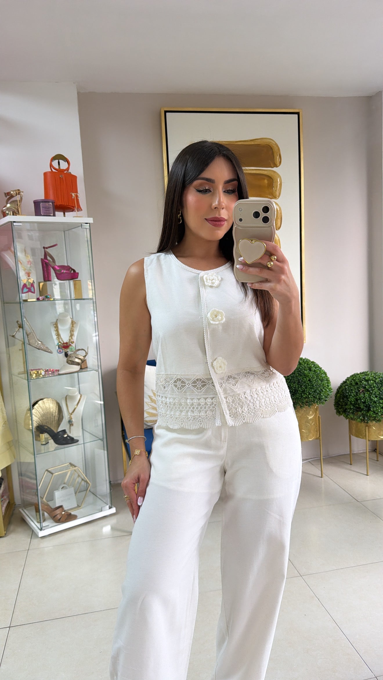 Linen Cream Pant Set