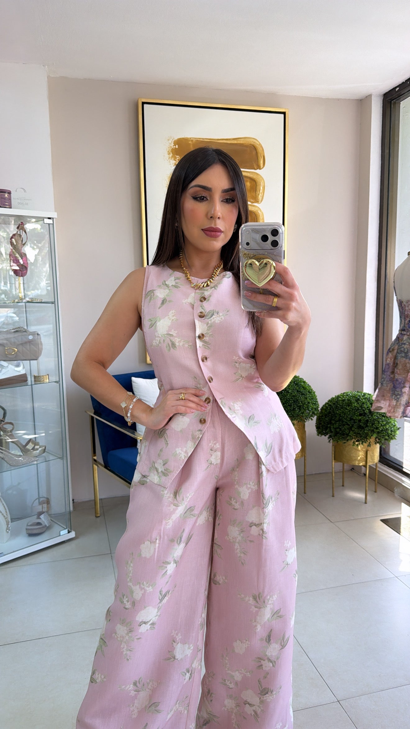 Linen Floral Vest &Pant Set