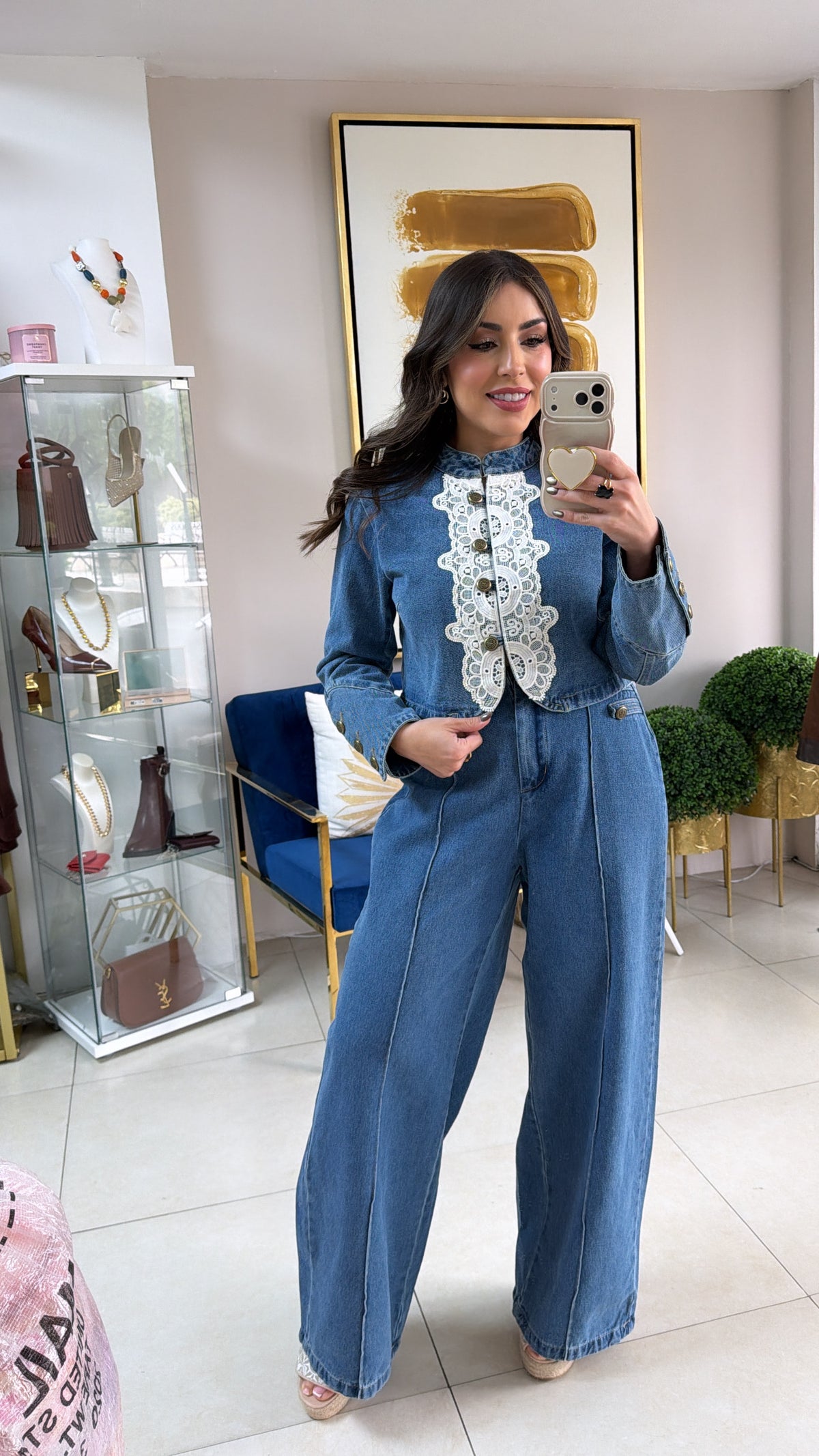 Denim Lace Pant Set