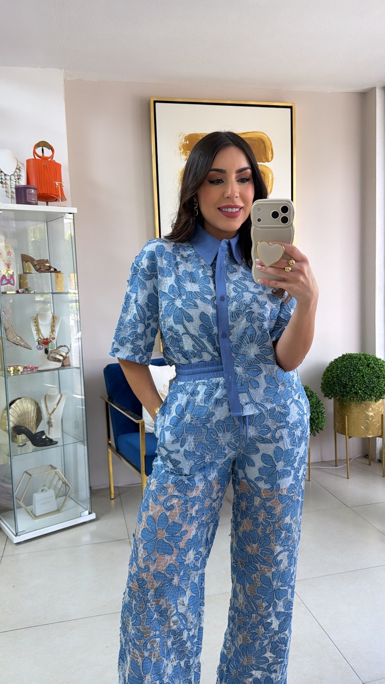 Floral Eyelet Pant Set