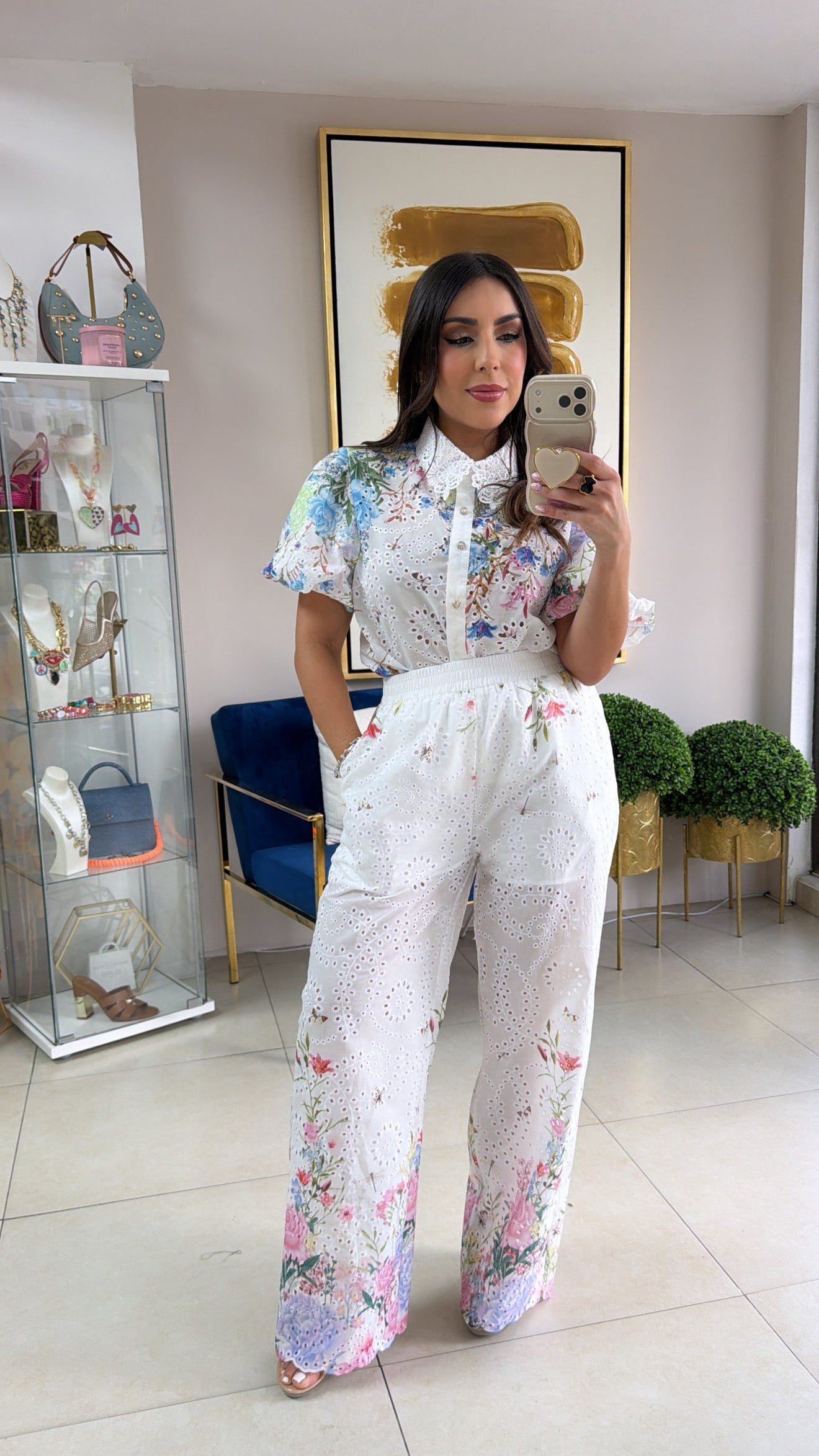 Floral Eyelet Pant Set