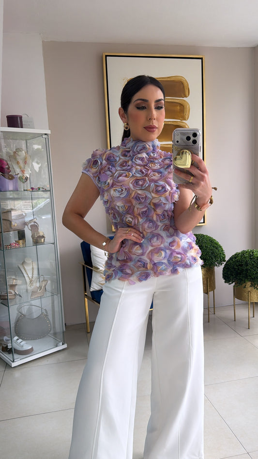 White Gold Buttons Palazzo