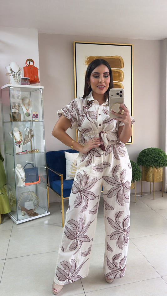 Wine Embroidery Pant Set