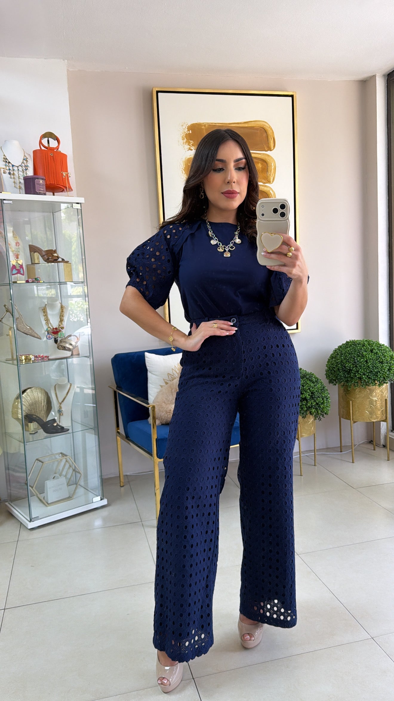 Navy Eyelet Top