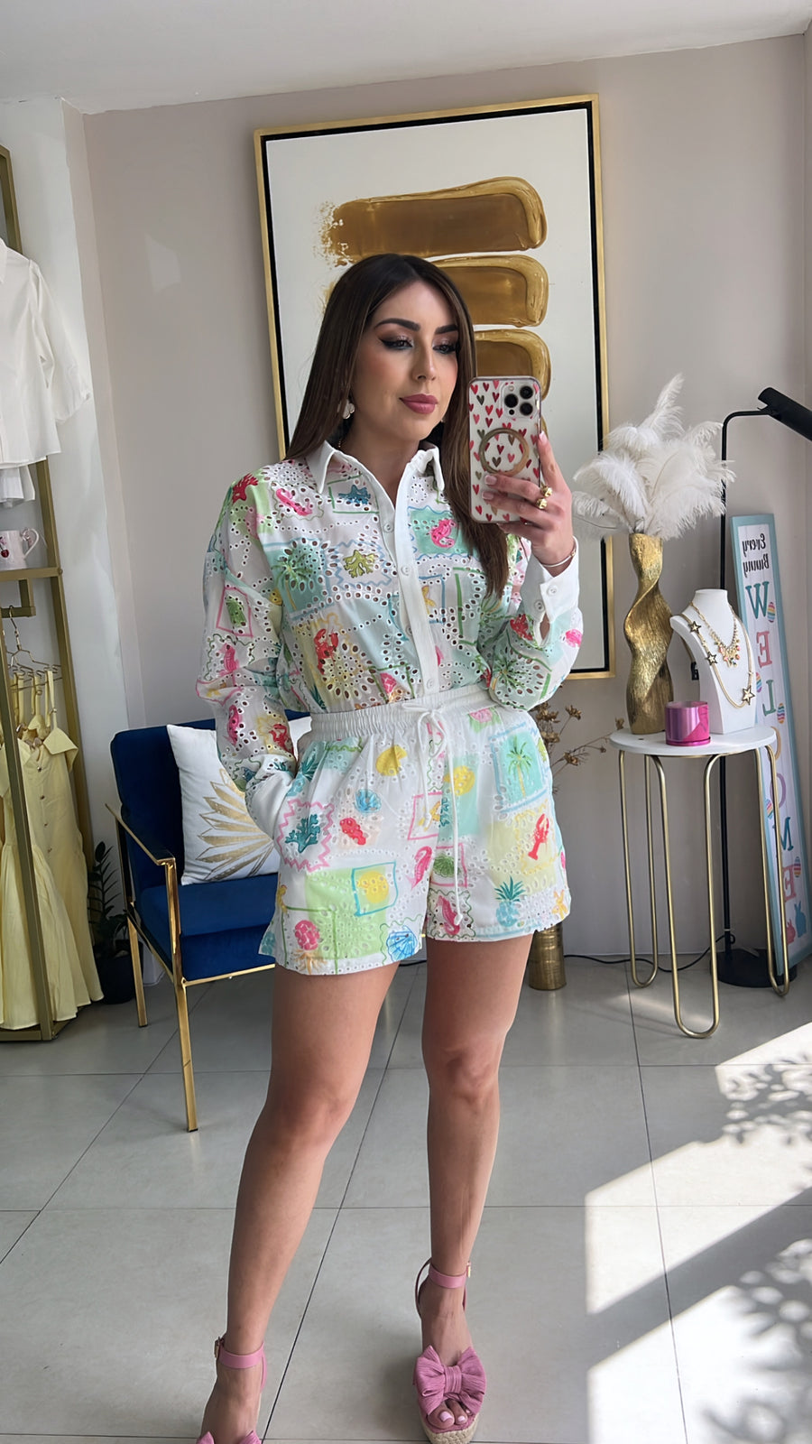 Lace Print Short Set