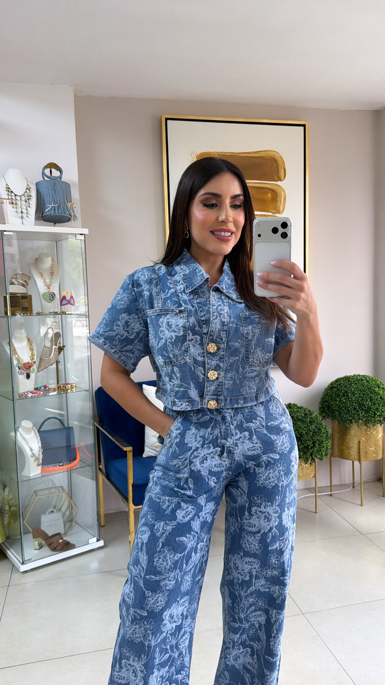 Flowers Denim Pant Set