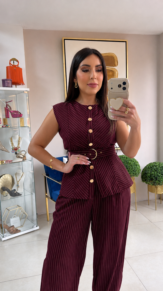 Wine Stripes Pant Set