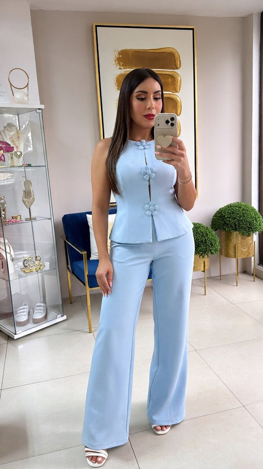 Blue Flower Pant Set