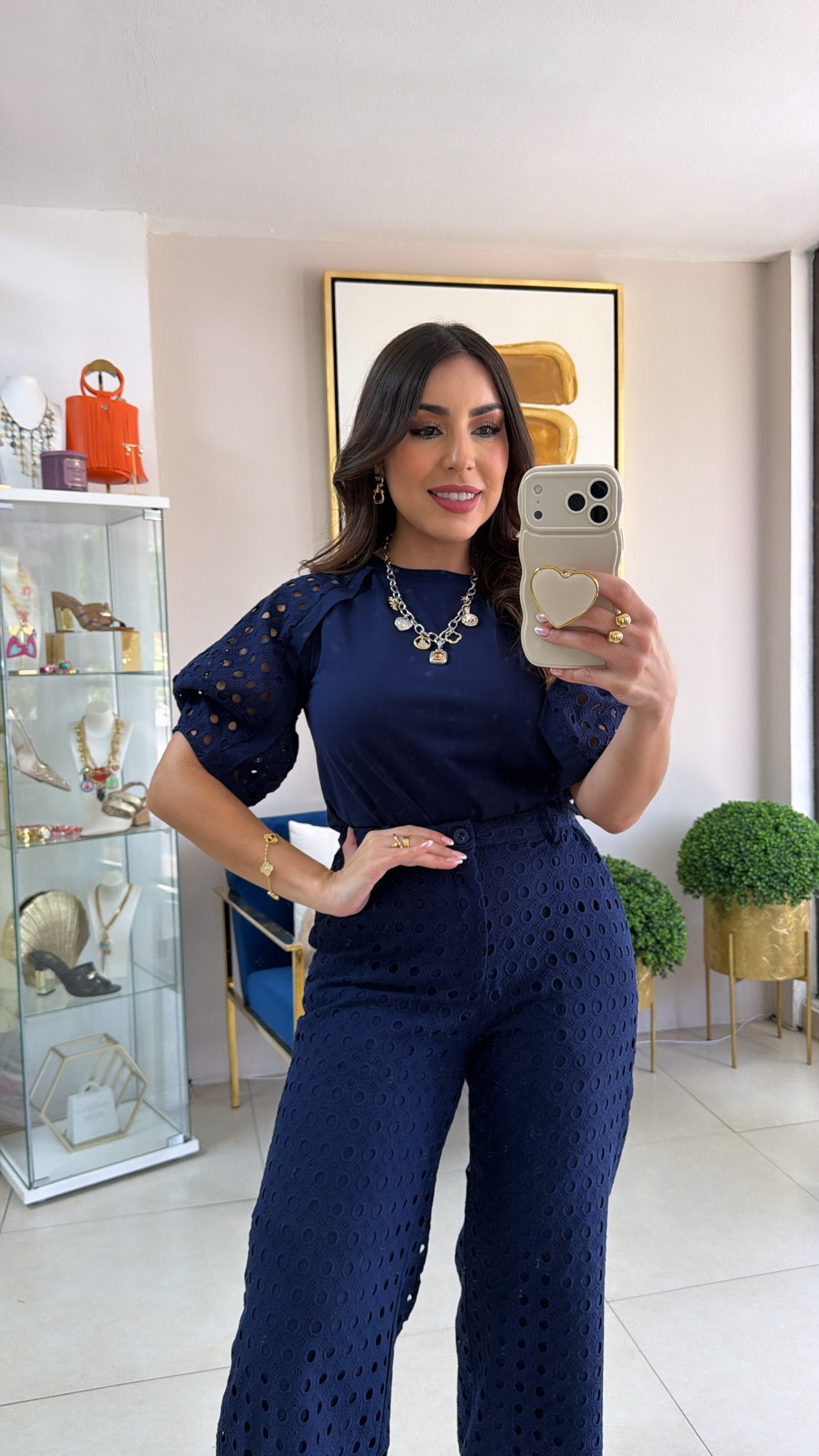 Navy Eyelet Top