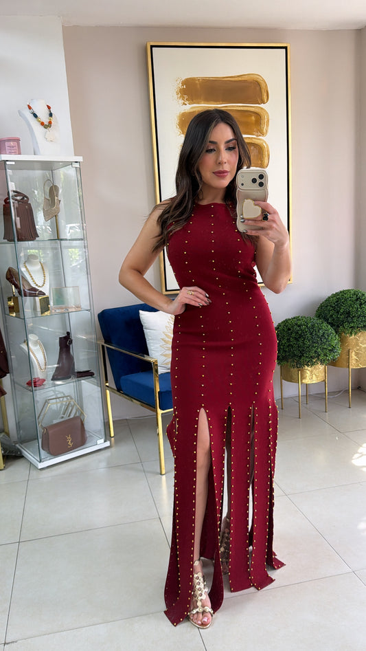 Wine Gold details Dress