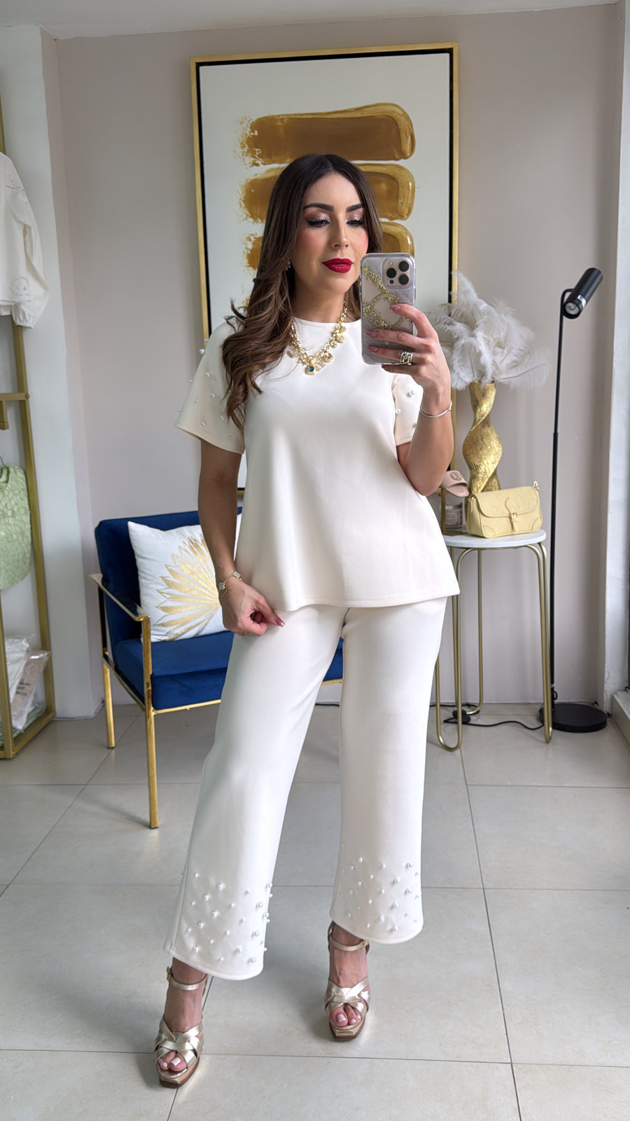 Cream Pearl Pant Set