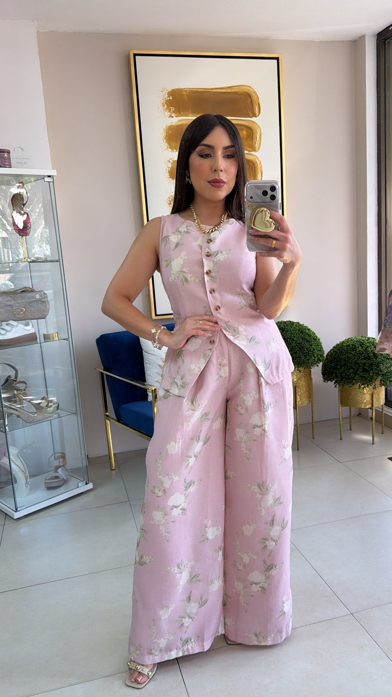 Linen Floral Vest &Pant Set