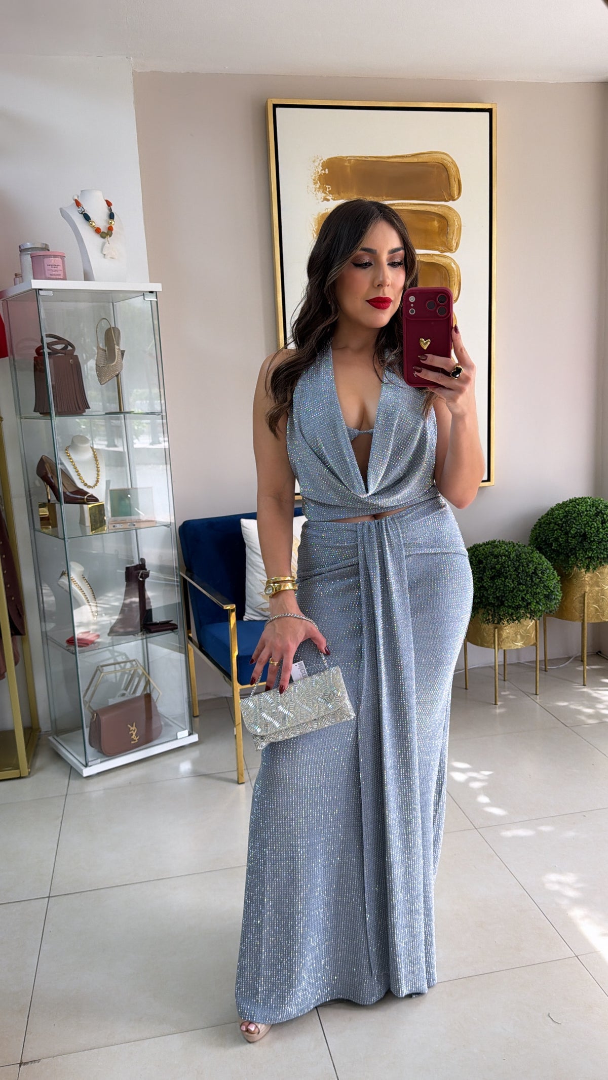 Blue Glitter Skirt Set
