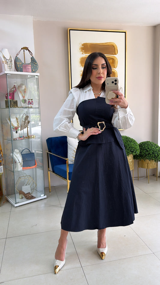 White Top Navy Dress