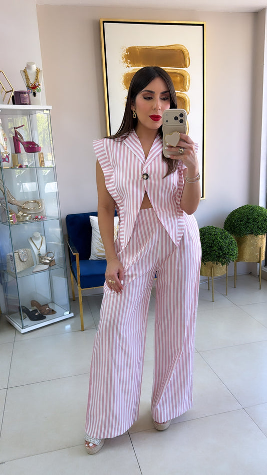 Pink Stripes Pant Set