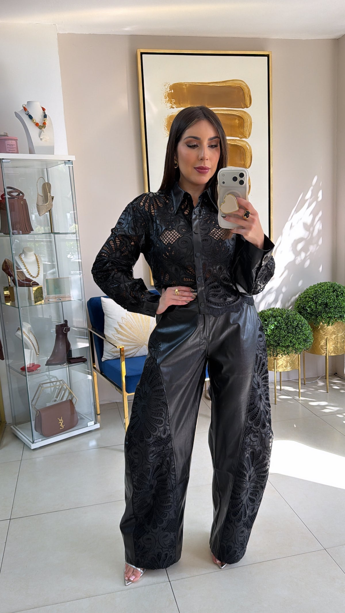 Black Leather Embroidery Details Set