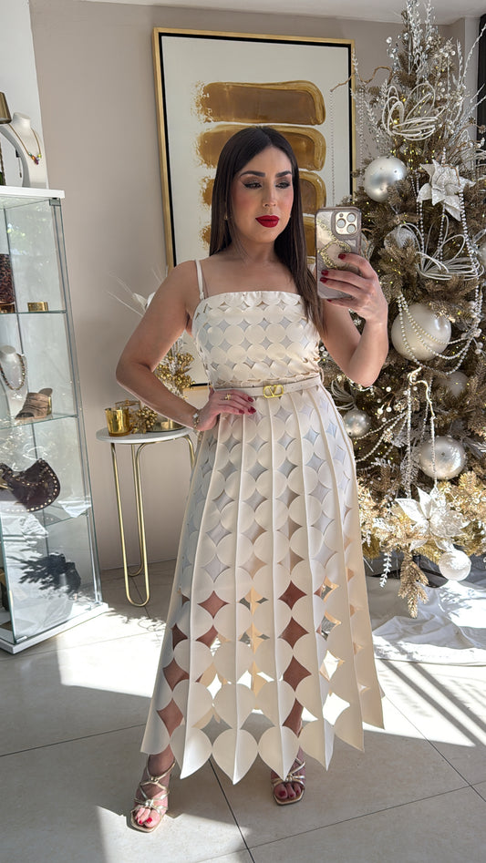 Cream Cutout Midi Dress