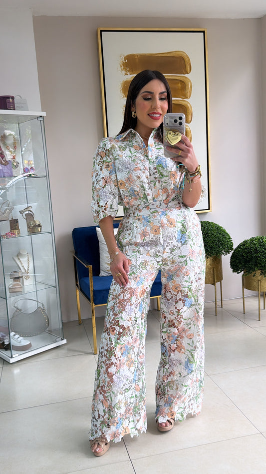 Floral Crochet Pant Set