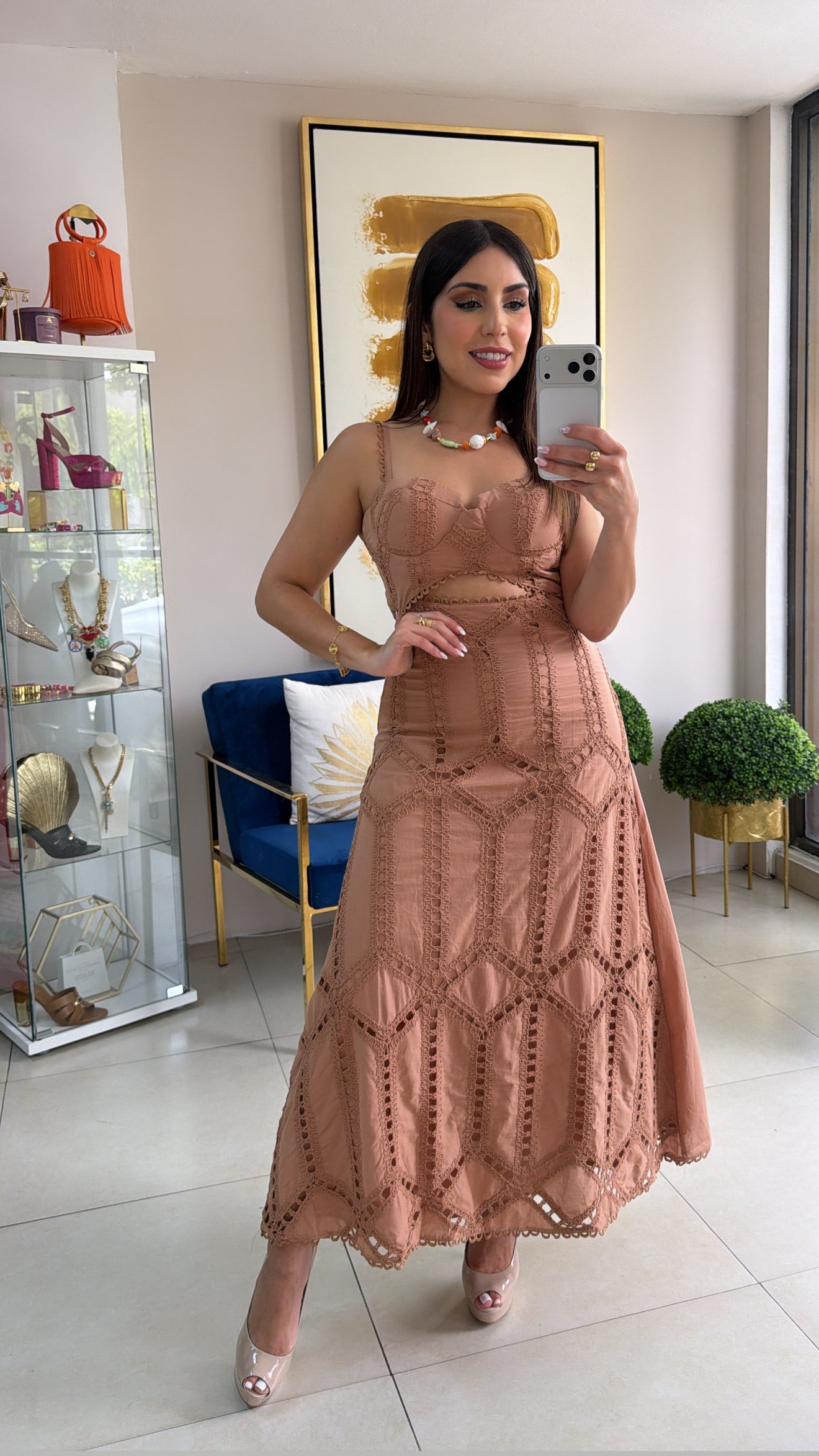 Brown Embroidered Dress