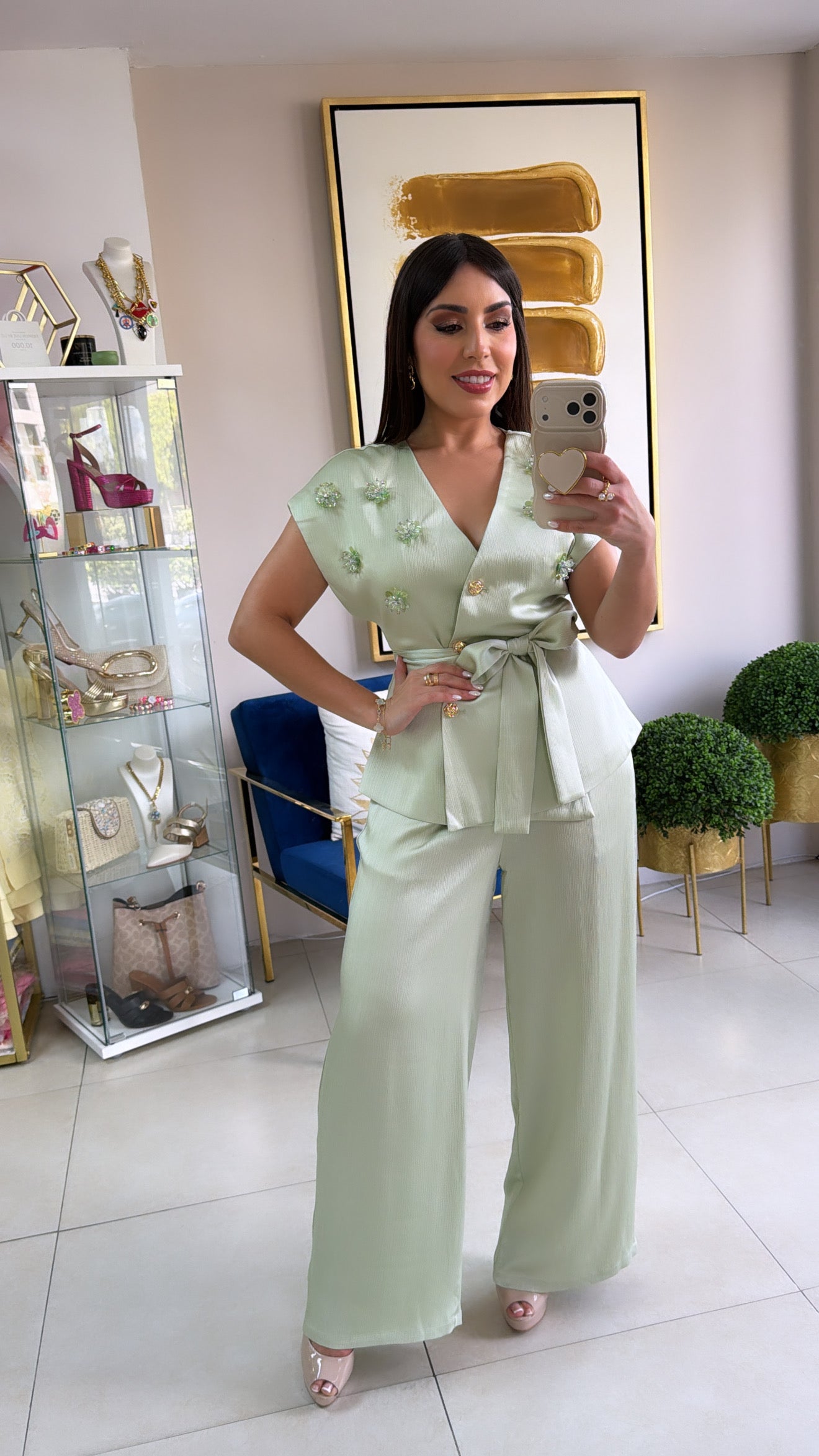 Mint Satin Pant Set