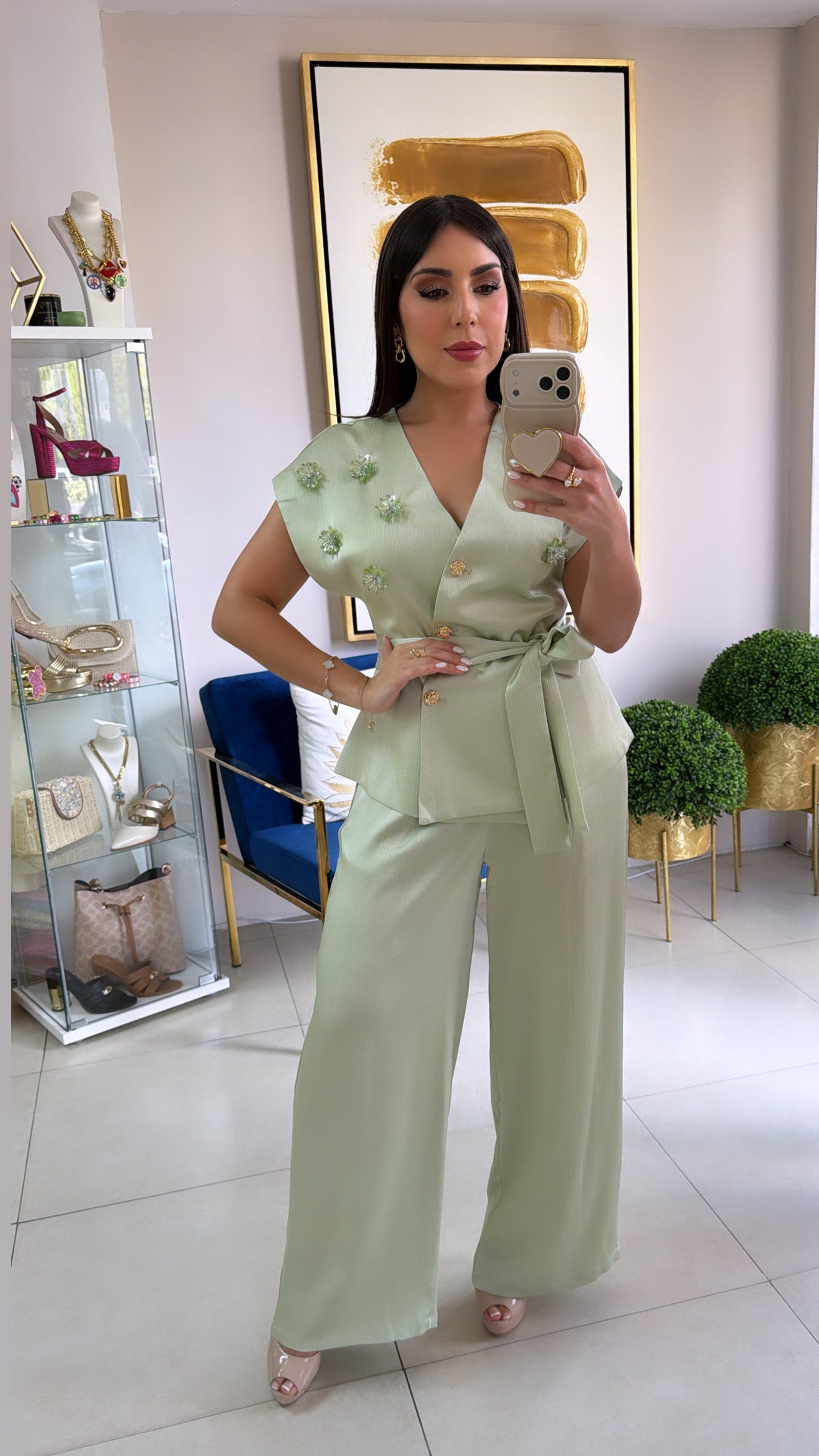 Mint Satin Pant Set