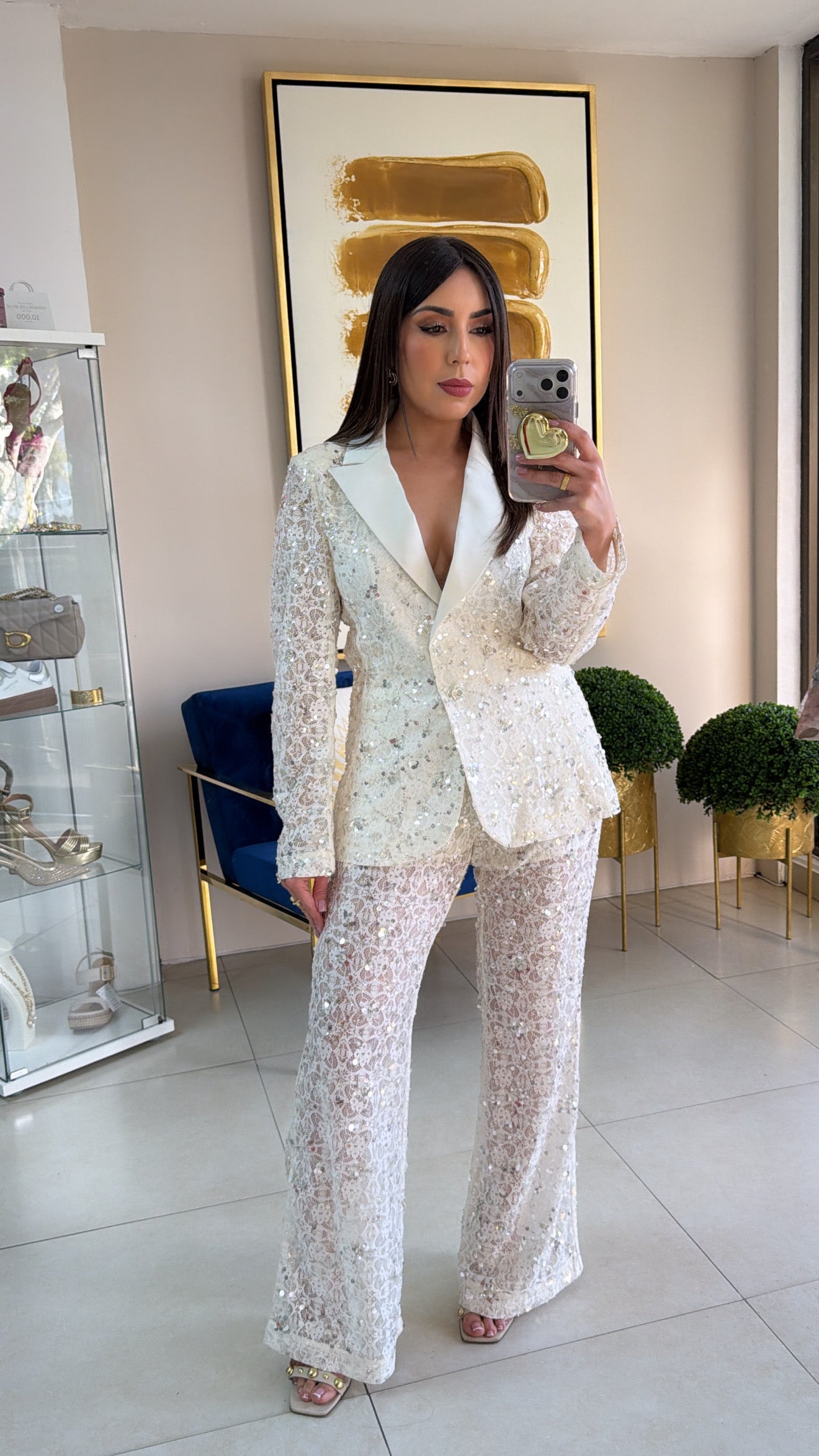 Ivory Sequins Blazer Set