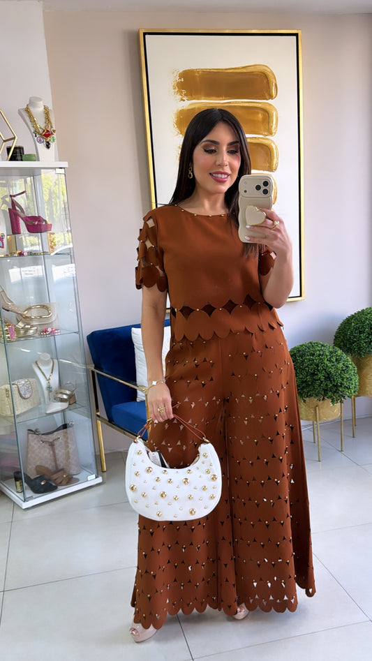 Brown Lasercut Pants