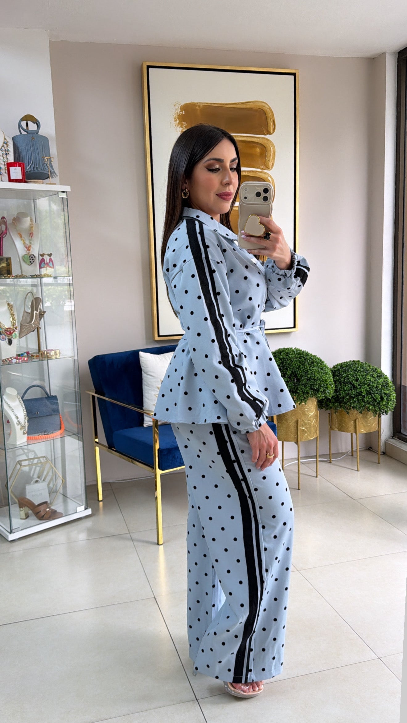 Blue Polka Pant Set