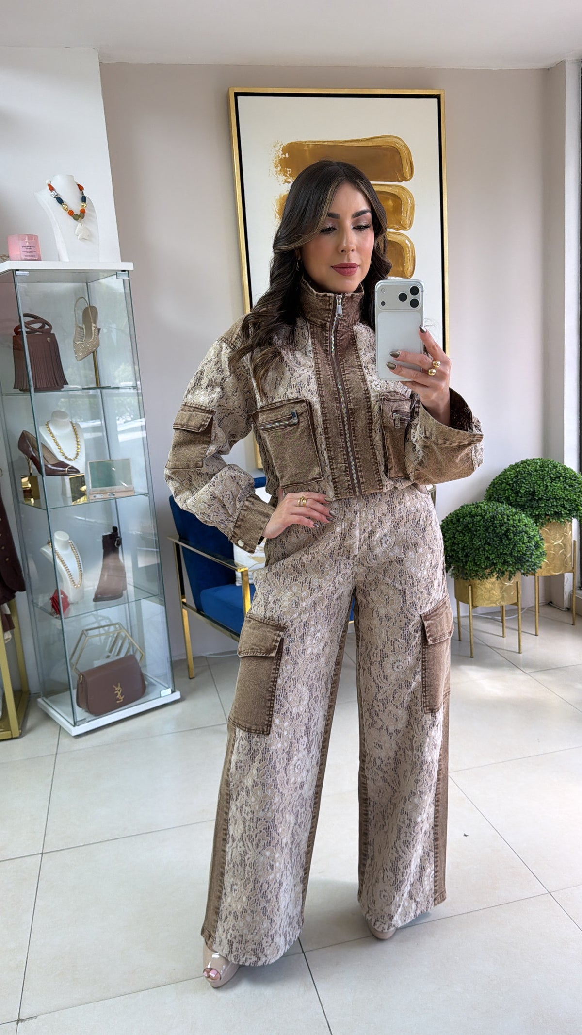 Brown & Lace Denim Set