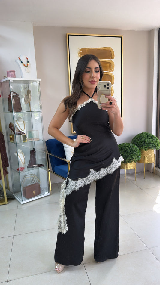 Black Cream Lace Jumpsuit
