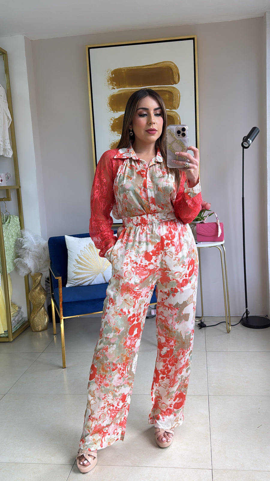 Coral & Lace Floral Set