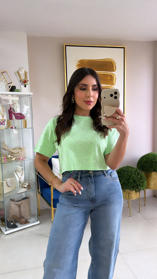 Rhinestones Crop Top