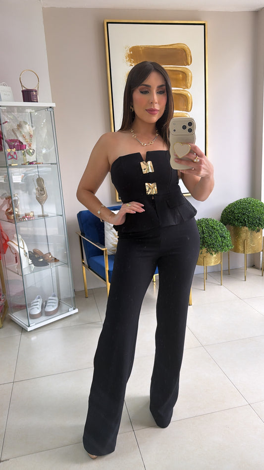 Black Pepplum Pant Set