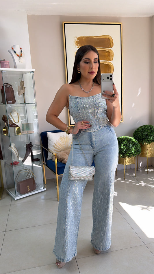 Glitter Corset Pant Set