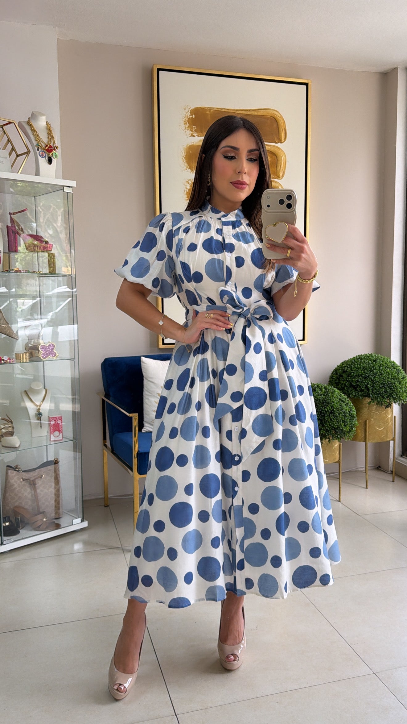 Blue Polka Midi Dress