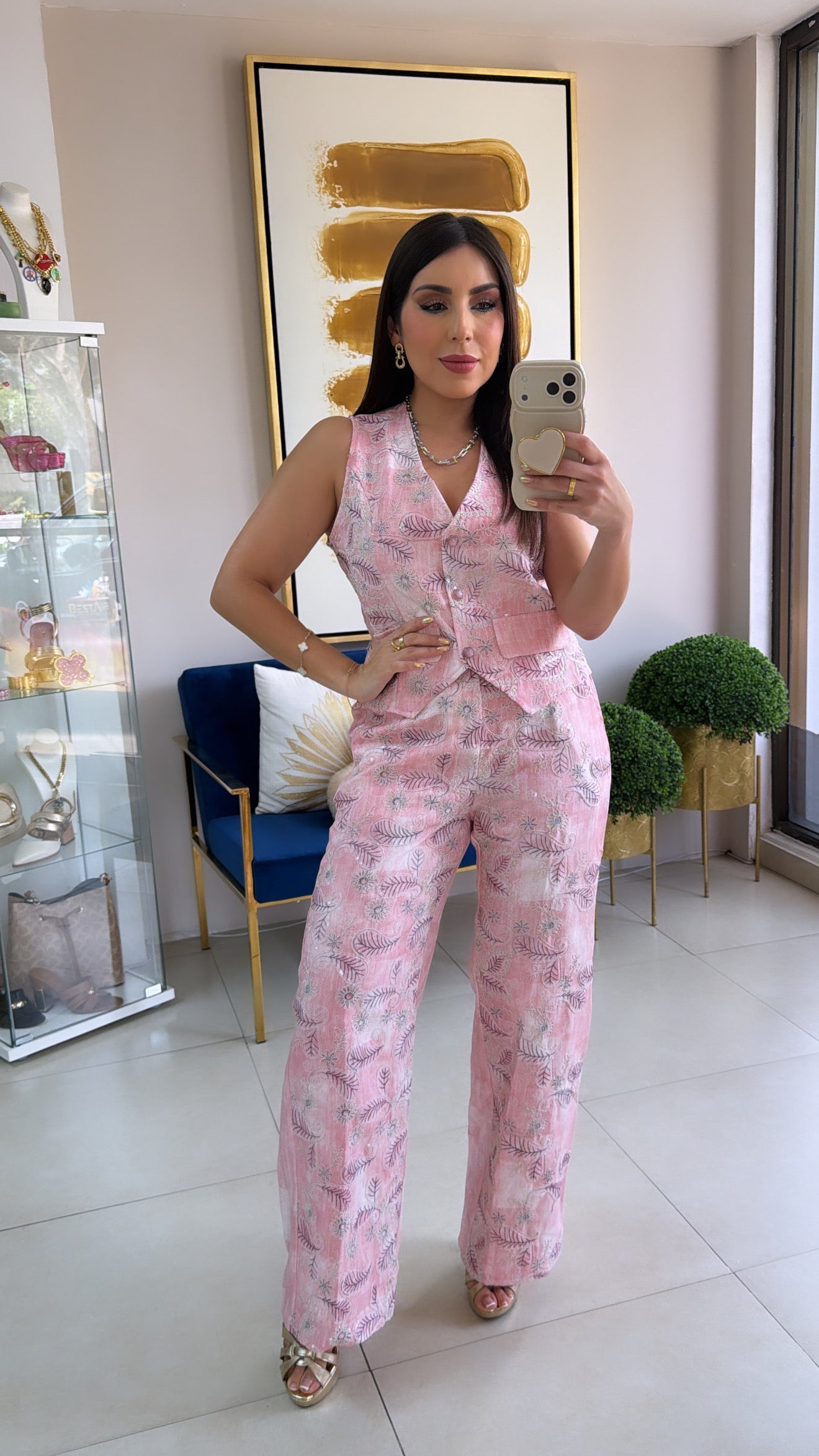 Pink Denim Embroidery Set