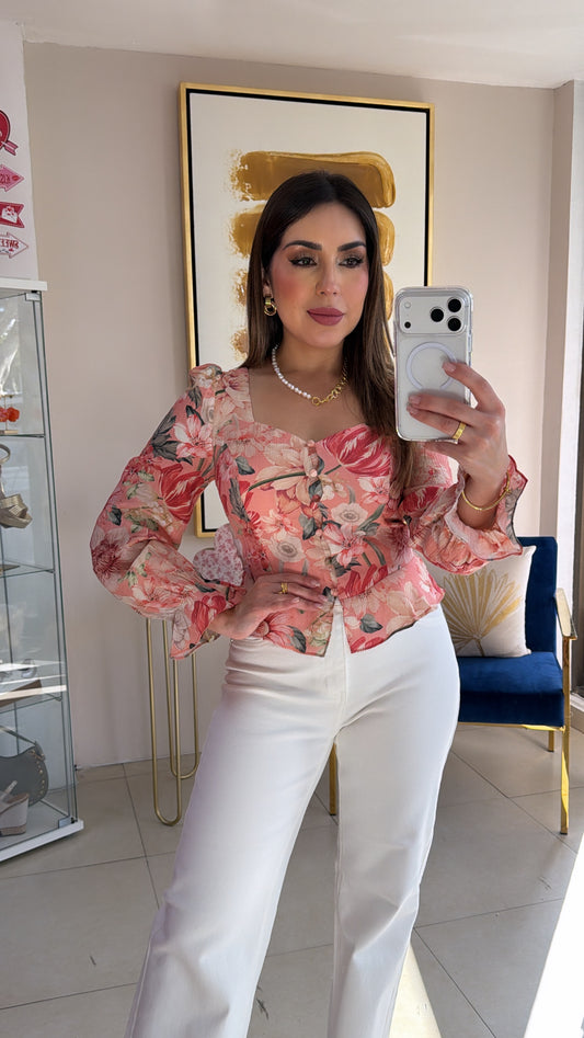 Peach Floral Top
