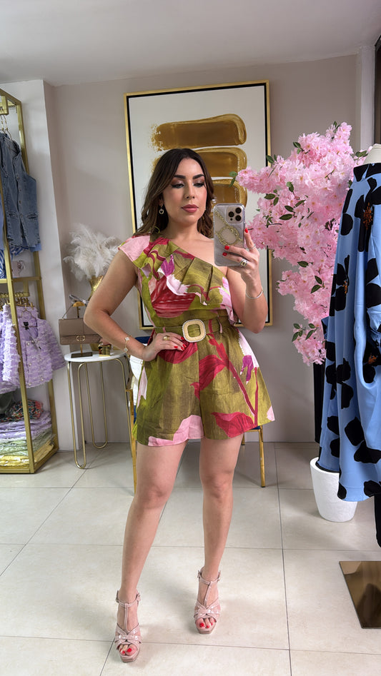 One Shoulder Floral Romper