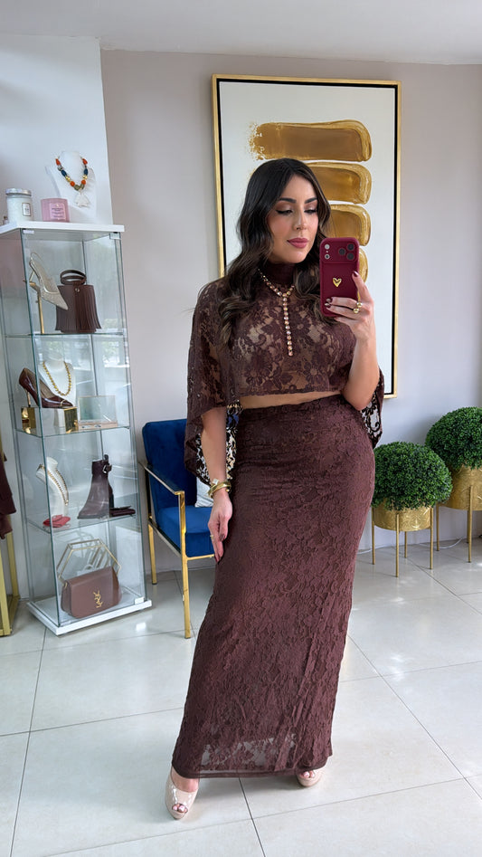 Lace Tunic Top Skirt Set